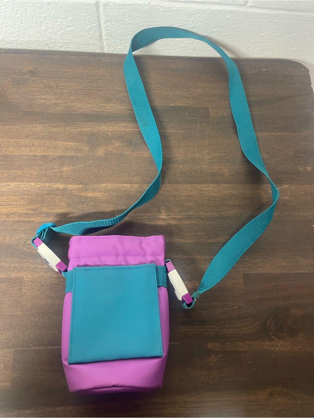 Vintage 80s 90s Purple Teal Water Bottle Holder Crossbody Carrier Retro